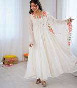White Color Stylish Gown Suit Set Designer Anarkali Suit Set