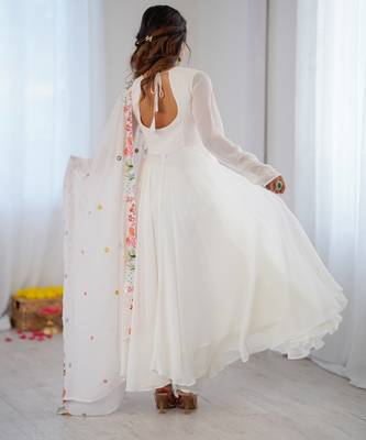 White Color Stylish Gown Suit Set Designer Anarkali Suit Set 2