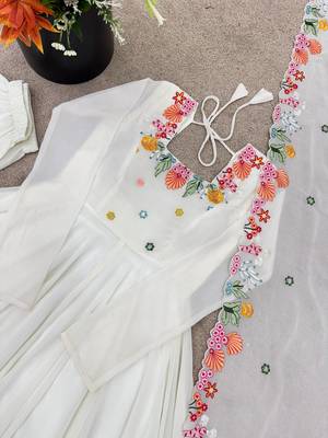 White Color Stylish Gown Suit Set Designer Anarkali Suit Set 3