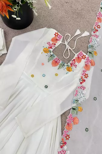 White Color Stylish Gown Suit Set Designer Anarkali Suit Set