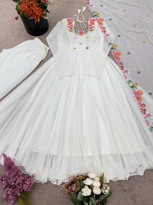 White Color Stylish Gown Suit Set Designer Anarkali Suit Set 4