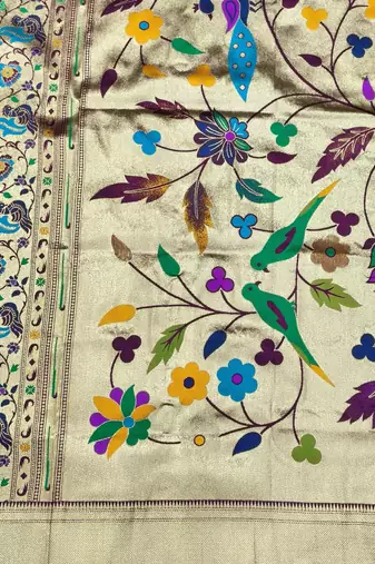 wine zari woven paithani silk blend  traditional saree with beads embroidery blouse piece