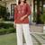 Peach embroidered short tunic kurti with off-white bottom set