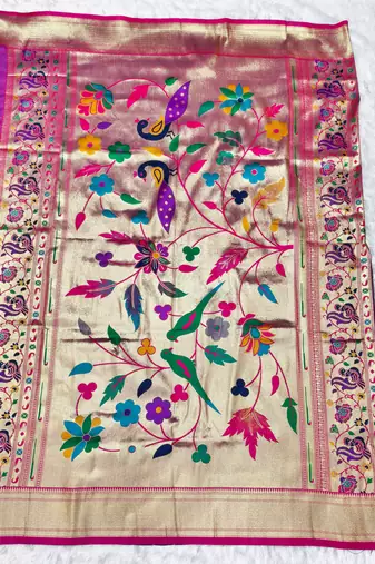 light purple purple zari woven paithani silk blend  traditional saree with beads embroidery blouse piece