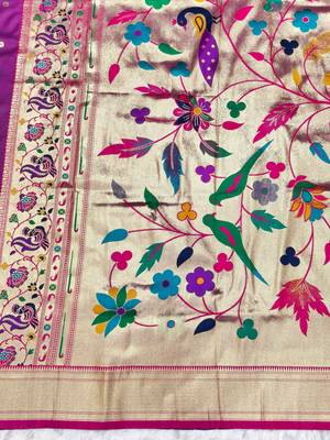 light purple purple zari woven paithani silk blend  traditional saree with beads embroidery blouse piece 3