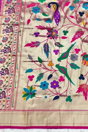 light purple purple zari woven paithani silk blend  traditional saree with beads embroidery blouse piece