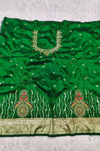 mustard zari woven paithani silk blend  traditional saree with beads embroidery blouse piece