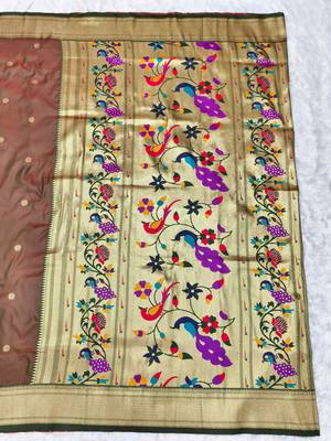 mehendi zari woven paithani silk blend  traditional saree with beads embroidery blouse piece 2