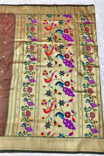 mehendi zari woven paithani silk blend  traditional saree with beads embroidery blouse piece
