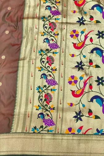 mehendi zari woven paithani silk blend  traditional saree with beads embroidery blouse piece