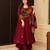 Maroon rayon cotton embroidered kurta palazzo set with digital print organza silk dupatta