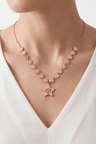 925 Sterling Silver Rose Gold Plated Celestial Charm Star Pendant Necklace  Set for Women