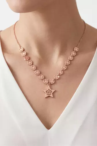 925 Sterling Silver Rose Gold Plated Celestial Charm Star Pendant Necklace  Set for Women