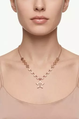 925 Sterling Silver Rose Gold Plated Celestial Charm Star Pendant Necklace  Set for Women