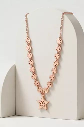 925 Sterling Silver Rose Gold Plated Celestial Charm Star Pendant Necklace  Set for Women