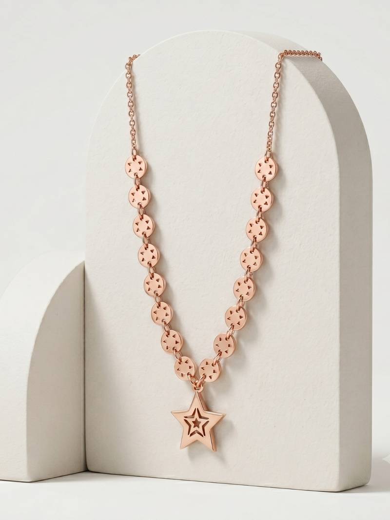 925 Sterling Silver Rose Gold Plated Celestial Charm Star Pendant Necklace  Set for Women