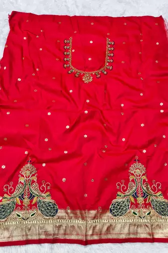 navy blue zari woven paithani silk blend  traditional saree with beads embroidery blouse piece