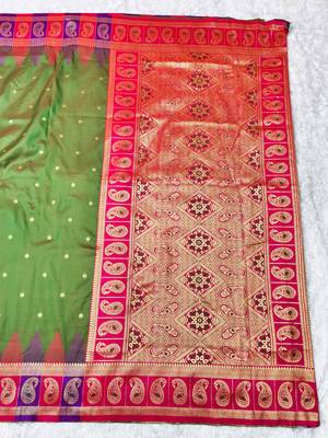 mehendi zari woven banarasi silk blend traditional saree with blouse piece 2