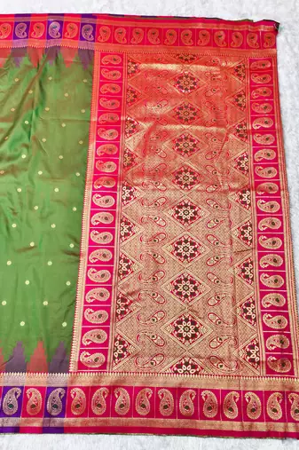 mehendi zari woven banarasi silk blend traditional saree with blouse piece