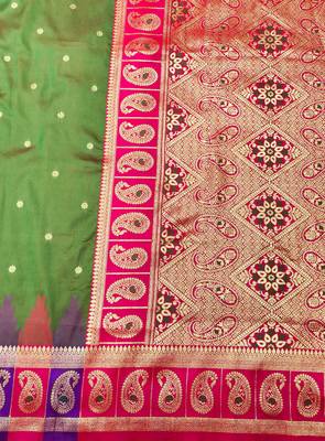 mehendi zari woven banarasi silk blend traditional saree with blouse piece 3