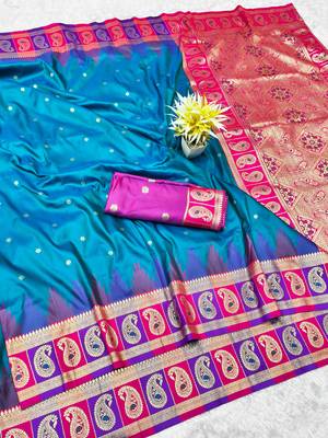 rama zari woven banarasi silk blend traditional saree with blouse piece 1