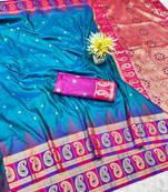rama zari woven banarasi silk blend traditional saree with blouse piece
