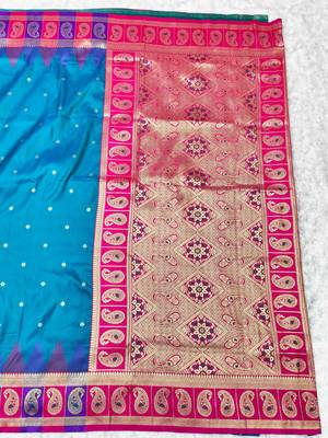 rama zari woven banarasi silk blend traditional saree with blouse piece 2