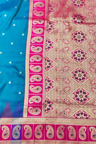 rama zari woven banarasi silk blend traditional saree with blouse piece