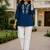 Teal embroidered short tunic kurti with off-white bottom set