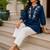 Teal embroidered short tunic kurti with off-white bottom set