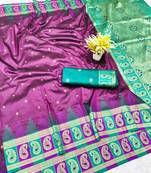 wine zari woven banarasi silk blend traditional saree with blouse piece