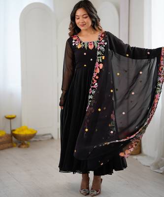 Black Color Designer Anarkali Gown Suit Set Festival Wear Suit Set 1