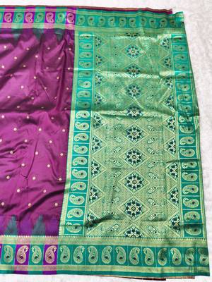 wine zari woven banarasi silk blend traditional saree with blouse piece 2