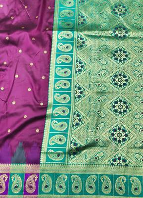 wine zari woven banarasi silk blend traditional saree with blouse piece 3