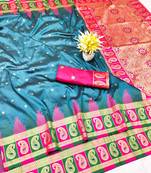 firozi zari woven banarasi silk blend traditional saree with blouse piece