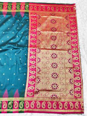 firozi zari woven banarasi silk blend traditional saree with blouse piece 2