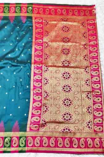 firozi zari woven banarasi silk blend traditional saree with blouse piece