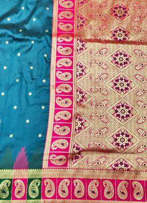firozi zari woven banarasi silk blend traditional saree with blouse piece 3