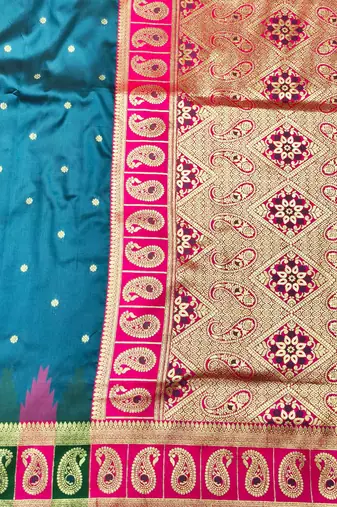 firozi zari woven banarasi silk blend traditional saree with blouse piece