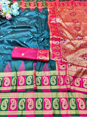 firozi zari woven banarasi silk blend traditional saree with blouse piece 5