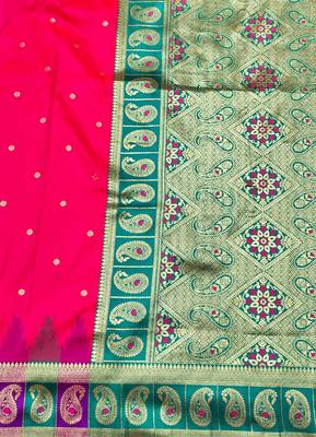 pink zari woven banarasi silk blend traditional saree with blouse piece 1