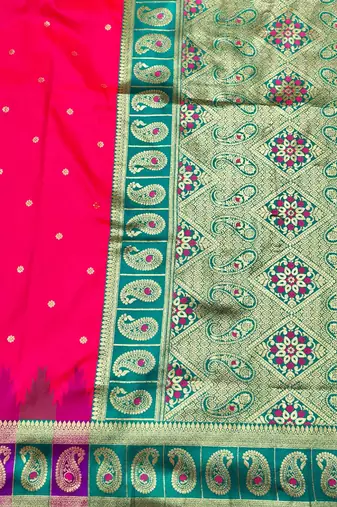 pink zari woven banarasi silk blend traditional saree with blouse piece