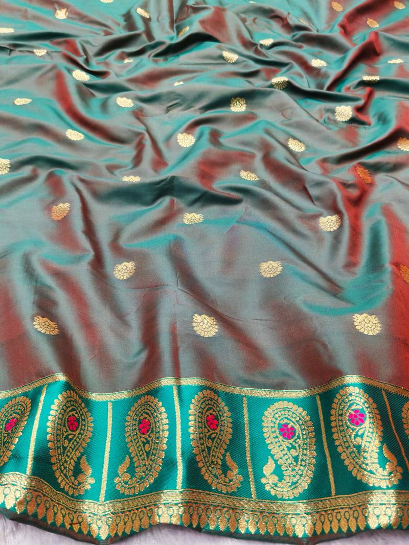 pink zari woven banarasi silk blend traditional saree with blouse piece