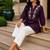 Wine embroidered short tunic kurti with off-white bottom set