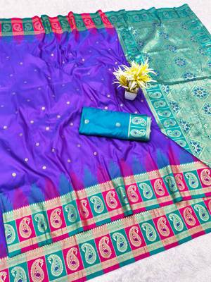 purple zari woven banarasi silk blend traditional saree with blouse piece 1