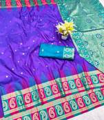 purple zari woven banarasi silk blend traditional saree with blouse piece