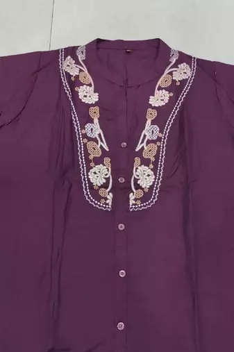 Wine embroidered short tunic kurti with off-white bottom set