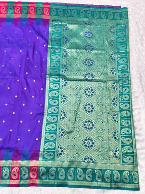 purple zari woven banarasi silk blend traditional saree with blouse piece 2