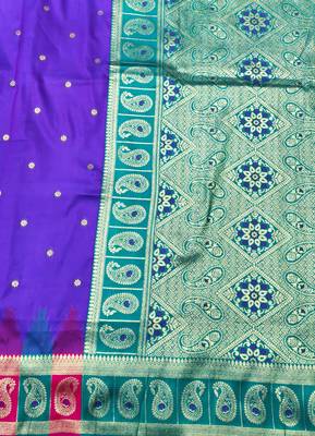 purple zari woven banarasi silk blend traditional saree with blouse piece 3
