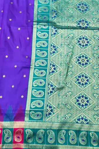 purple zari woven banarasi silk blend traditional saree with blouse piece